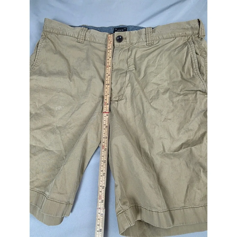 J.Crew Stretch Chino Shorts Mens 33 Khaki Tan 9 Inch Inseam Cotton Blend